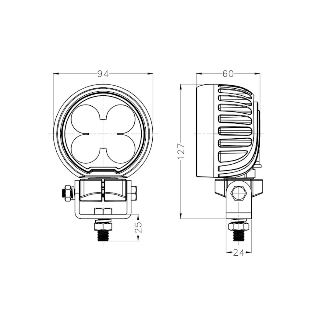 Work Lamp, Mad Goose, Round, Flood Beam, Deutsch, Connector, 9-32v, 50w - Each