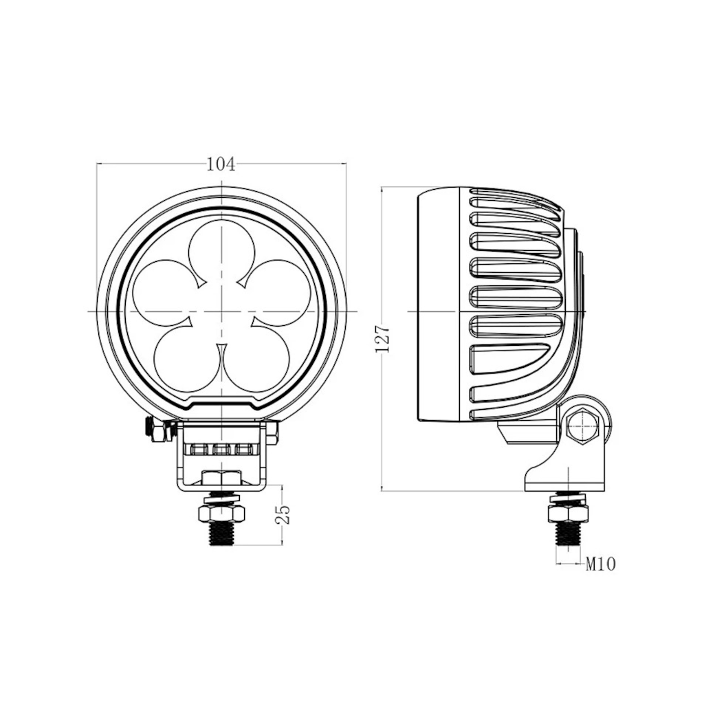 Work Lamp, Mad Goose, Round, Flood Beam, Deutsch, Connector, 9-32v, 4800lm, 60w - Each