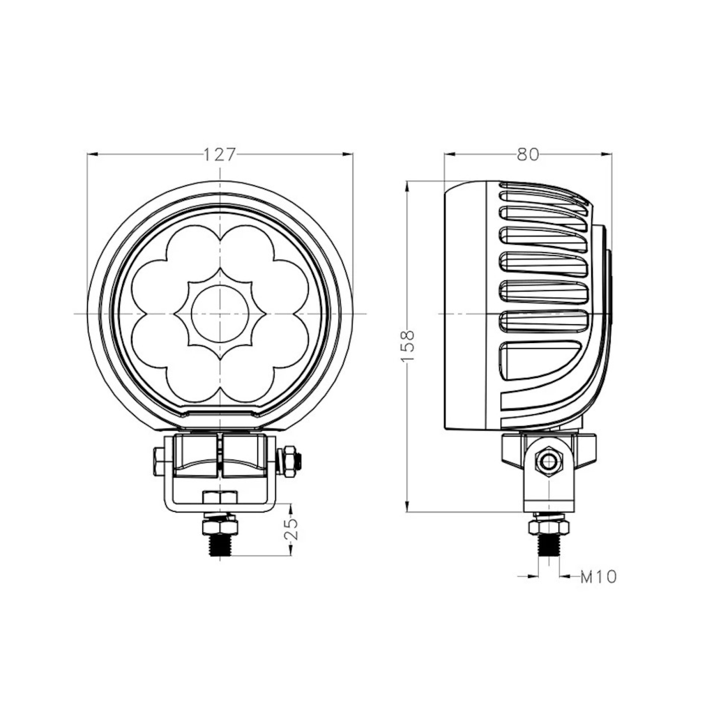 Work Lamp, Mad Goose, Round, Flood Beam, Deutsch, Connector, 9-32v, 8000lm, 90w - Each