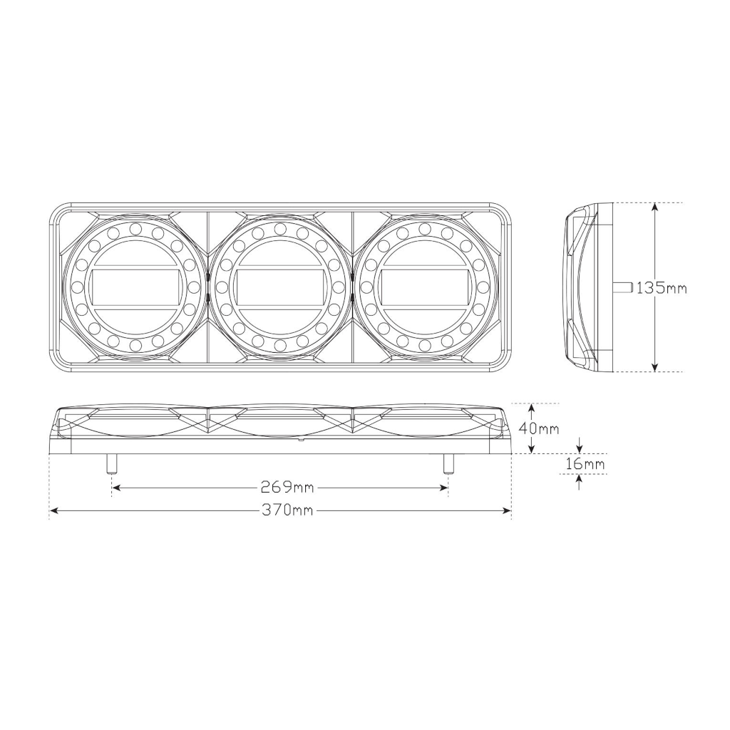 Combination Lamp, LED Autolamps, Maxilamp 3, Stop/Tail/Indicator/Reverse, 12-24v - Each
