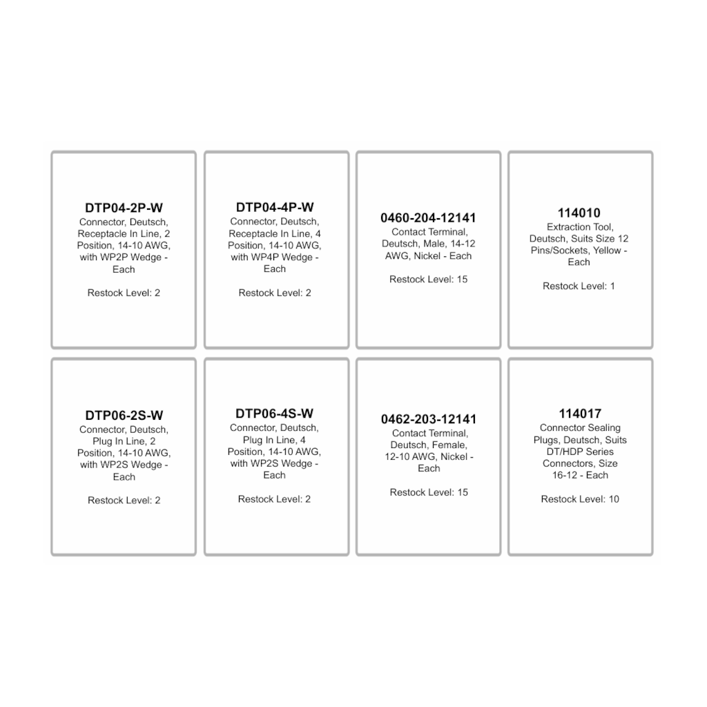 Connector Assortment Kit, RPT, Deutsch DTP Series, with Terminals, Wedges, Plugs, & Tool - 49 Piece