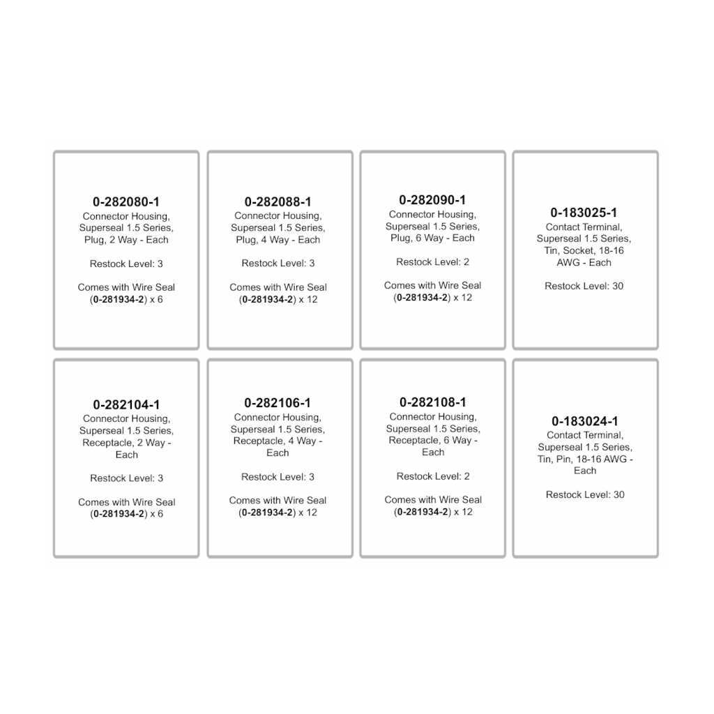 Connector Assortment Kit, RPT, Superseal 1.5 Series, 2/4/6 Way, with Terminals & Wire Seals - 137 Piece