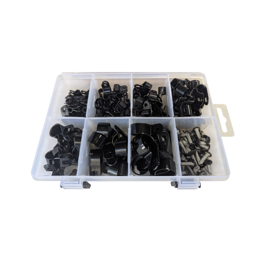 P-Clip Assortment Kit, RPT, Nylon, 4.7 - 19.0mm P-Clips, 8G x 16mm Screws - 160 Piece