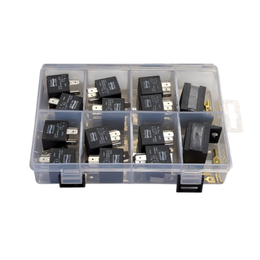Relay Assortment Kit, RPT, 4 Pin, Change Over, Double Contact with Bases, 12v and 24v - 14 Piece