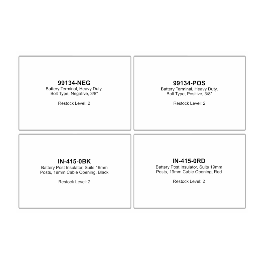 Battery Terminal Assortment Kit, RPT, Heavy Duty Bolt Style, Negative/Positive with Red/Black Insulators - 8 Piece