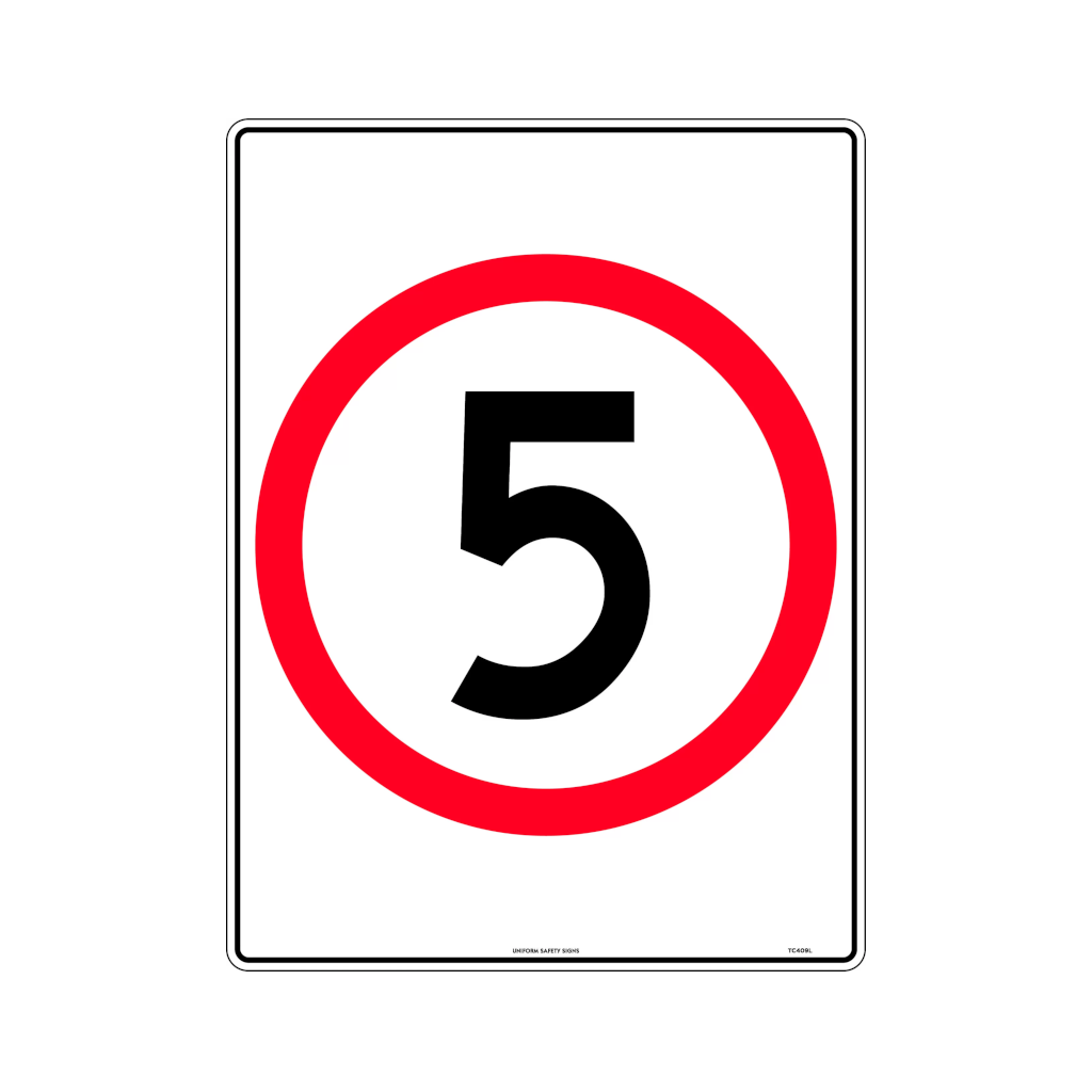 Road Sign, "5KM" Speed in Roundel, Class 2, Reflective, Aluminium, 600x 450mm - Each