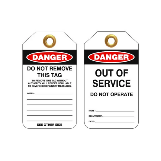 Lockout Tag, Heavy Duty "Danger Out of Service - Do Not Operate", 80 x 140mm, PVC - 25 Pack