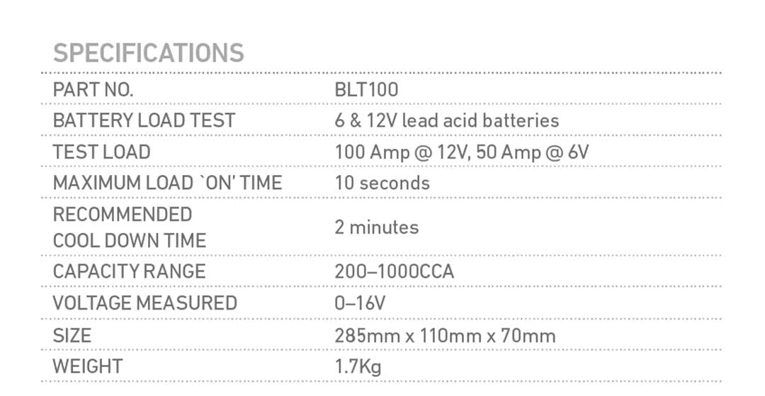 Battery Load Tester, Projecta, 6/12v, 100a - Each