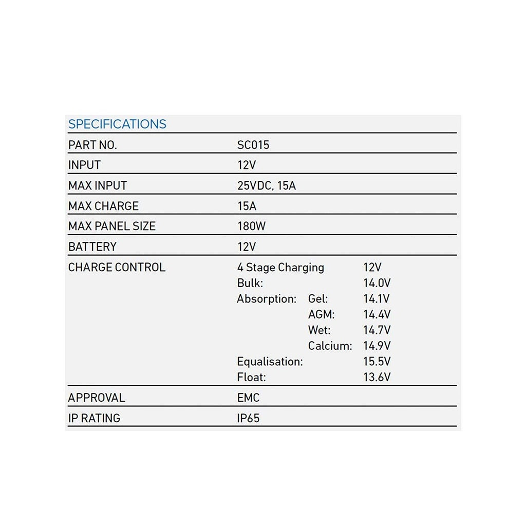 Solar Charge Controller, Projecta, 4 Stage Automatic, 12v, 15a - Each