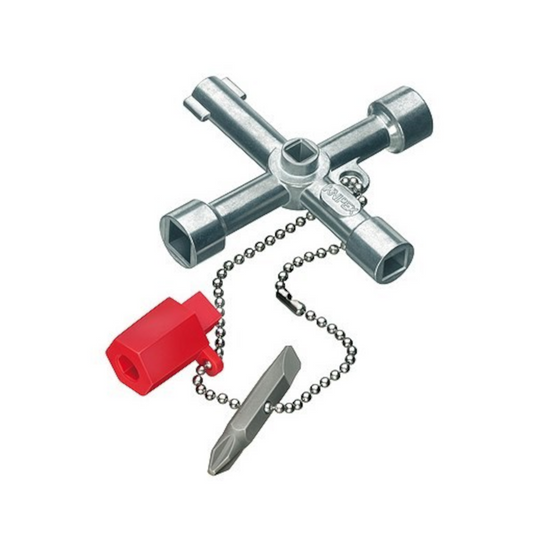 Control Cabinet Key, Knipex, Multifunctional, with Adaptors & Inserts, 4 Profiles, 76mm - Each