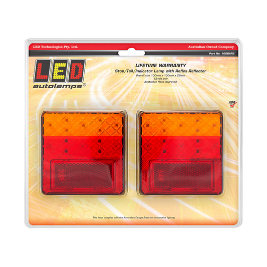 Combination Lamp, LED Autolamps, LED, 100 Series, Stop/Tail/Indicator and Reflector, 12v only - 2 Pack