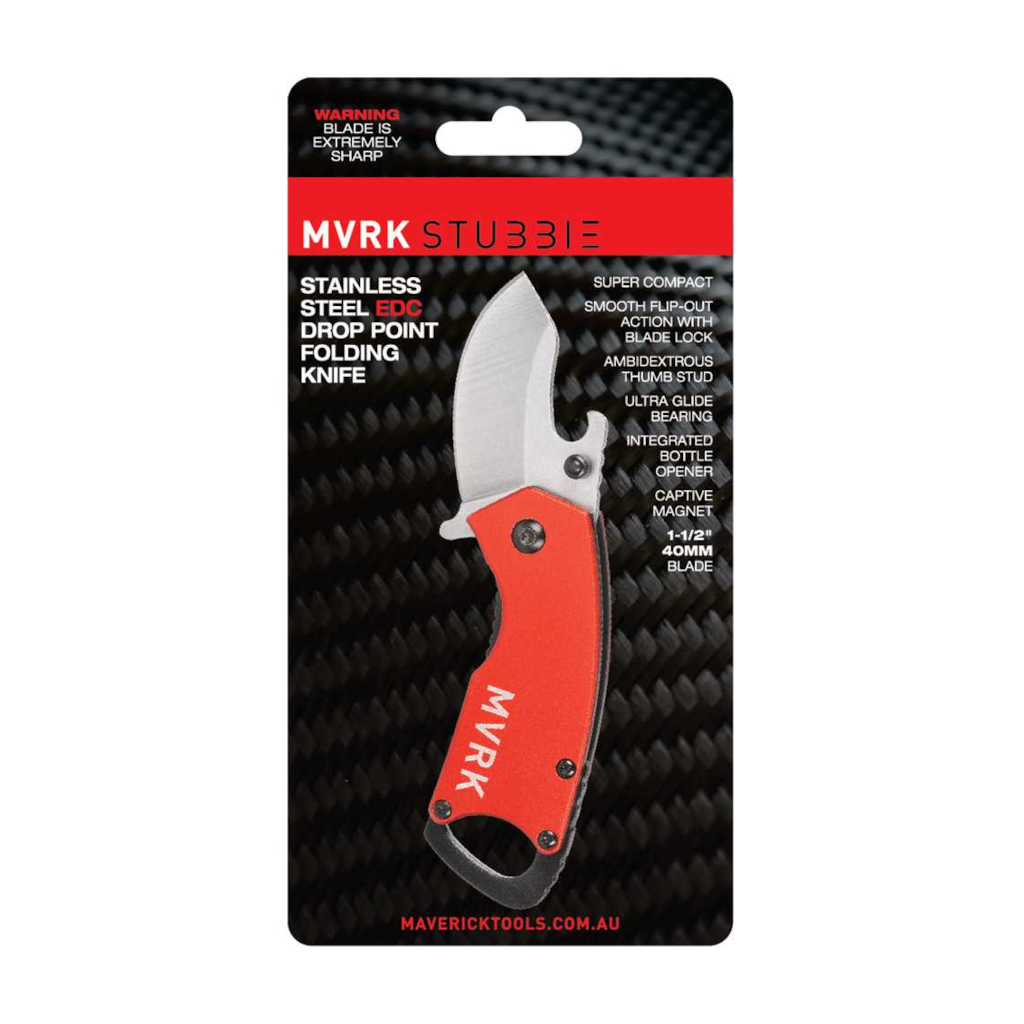 Folding Knife, MVRK, Stubbie EDC, Red, 40mm Blade - Each