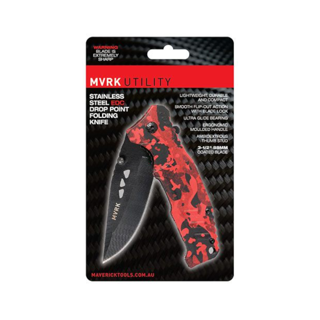 Folding Knife, MVRK, Orange Camo, 88mm Blade - Each