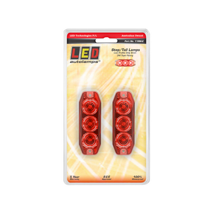 Stop/Tail Light, LED, Slim Line, 3 LED, Red, Stop/Tail, 12-24v - 2 Pack