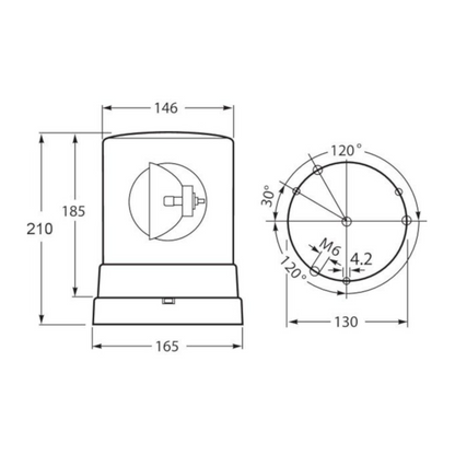 Revolving Lamps, Hella, Fixed Mount KL700 Series, 12v, 5a, Amber, (L-1719) - Each