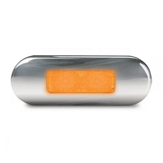 Marker Lamp, Hella, LED Front End Outline DuraLED Chrome Housing, 12/24v, Amber - Each