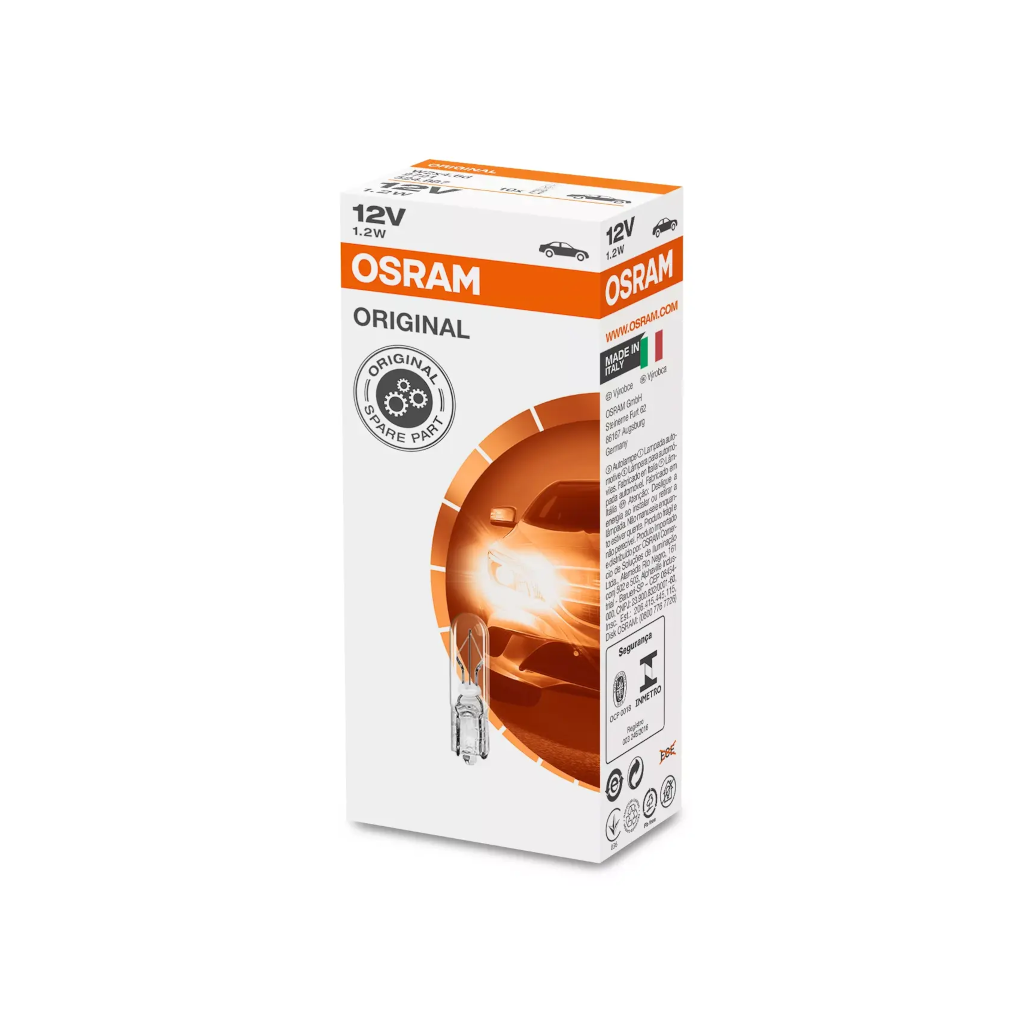 Globe, Osram, T-5mm, Wedge Globe, 12v, 1.2w - 10 Pack