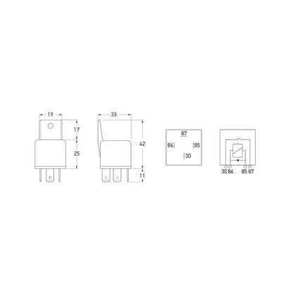 Relay, Hella, Normally Open With Diode, 4 Pin, 12v, 40a, (3053) - Each