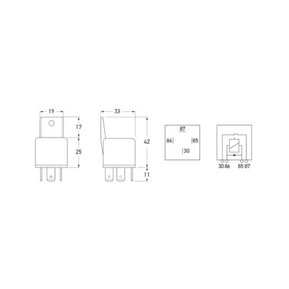 Relay, Hella, Normally Open With Diode, 4 Pin, 24v, 22a, (3054) - Each