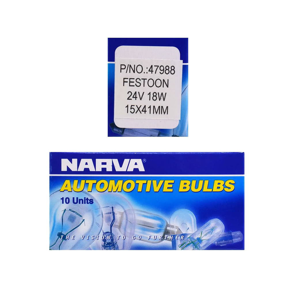 Globe, Narva, Festoon, SV8.5/8, 41 x 13mm, 24v, 18w - 10 Pack