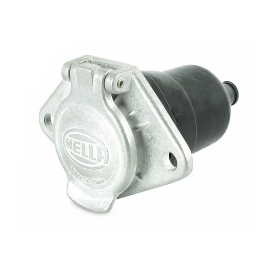 Trailer Socket, Hella, Heavy Duty 7 Pole DIN ISO, 12/24v, 40/20a, Metal - Each