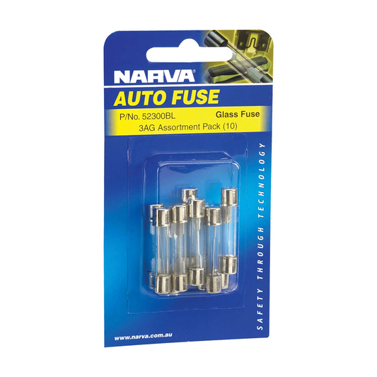 Fuse Assortment Pack, Glass 3AG, Narva, 7 Types, 2 to 30a - 10 Pack