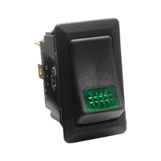 Switch, Cole Hersee, Rocker, On/Off, SPST, 3 Blade Terminals, Illuminated, Green, Blister, 12v, 25a - Each