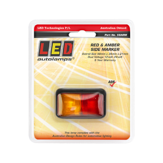 Marker Lamp, LED Autolamps, 58 Series, Side Marker, Red/Amber - Each