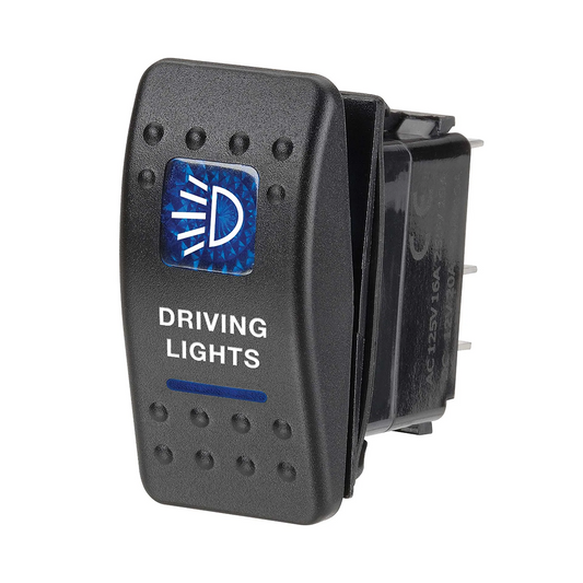 Switch, Narva, Illuminated Sealed Rocker Off/On, 'Driving Lights' Symbol, 12v, Blue - Each