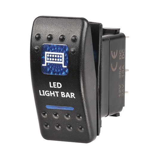 Switch, Narva, Illuminated Sealed Rocker Off/On, 'LED LIGHT BAR' Symbol, 12v, Blue - Each