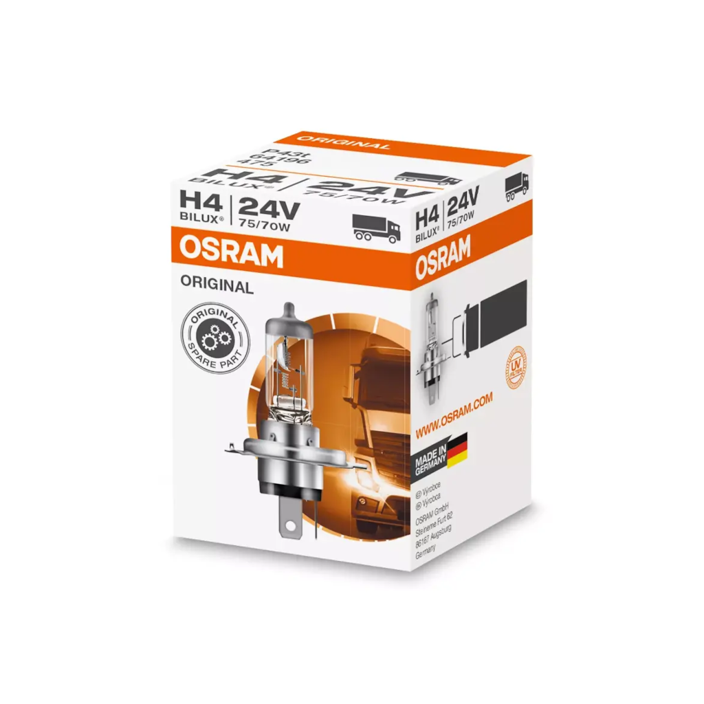 Globe, Osram, H4 Halogen Globe, P43t-38, 24v, 75/70w - Each