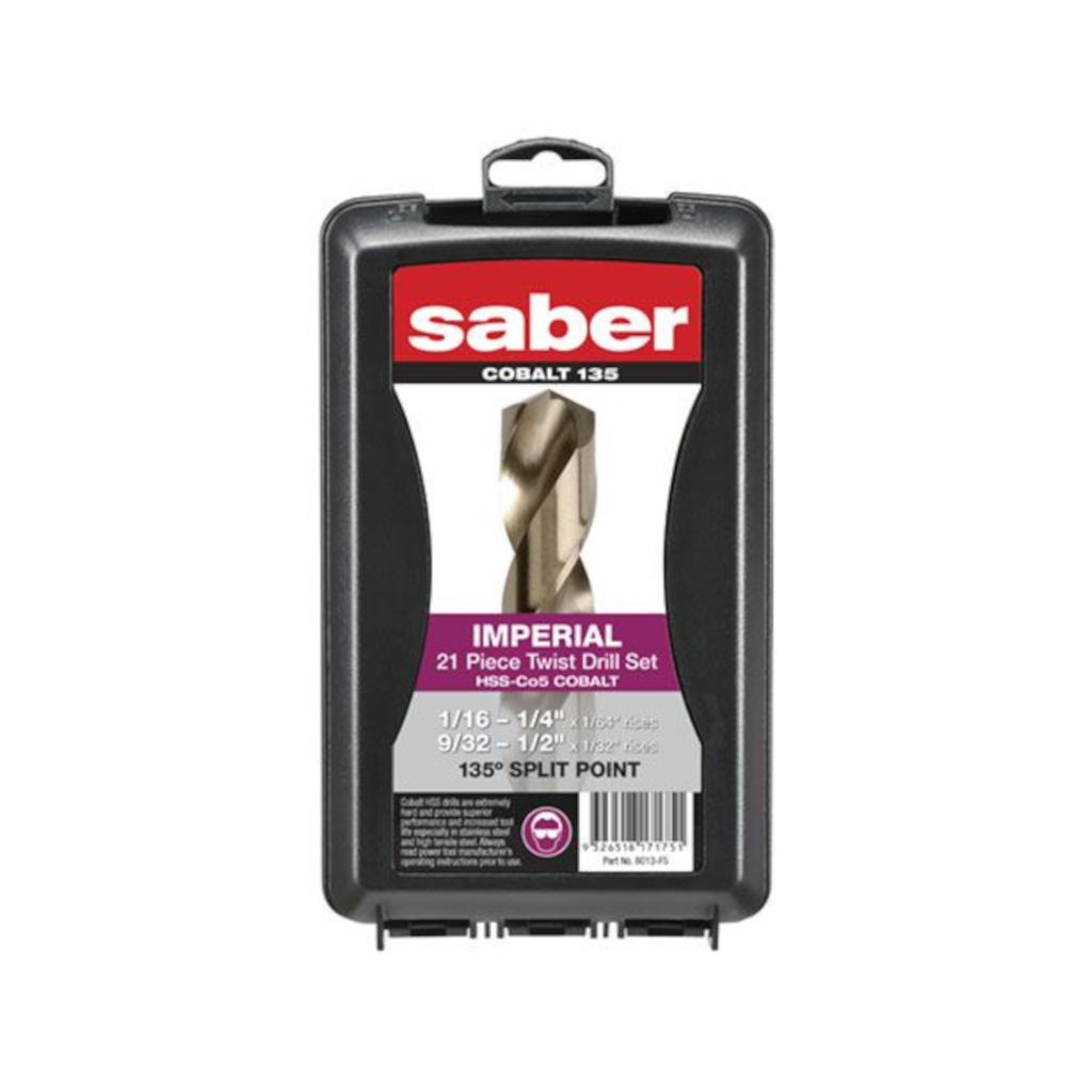 Drill Bit Set, Saber, HSS Cobalt Imperial, 1/16" x 1/2" - 21 Piece