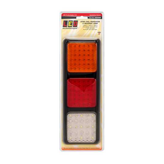 Combination Lamp, LED Autolamps, 80 Triple Series, LED, Stop/Tail/Indicator/Reverse, Red/Amber/White, 12-24v - Each