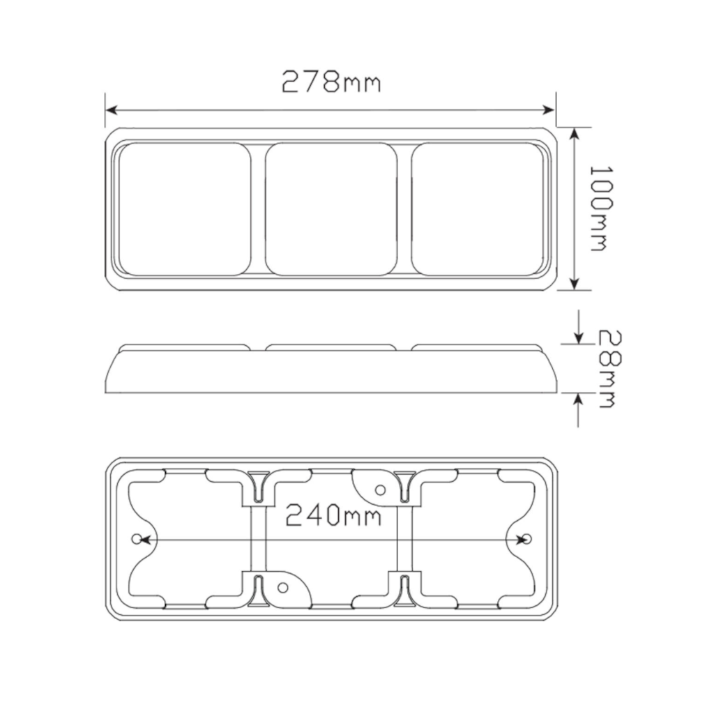 Combination Lamp, LED Autolamps, 80 Triple Series, LED, Stop/Tail/Indicator/Reverse, Red/Amber/White, 12-24v - Each