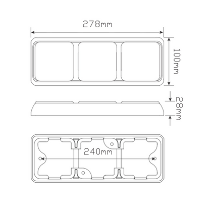 Combination Lamp, LED Autolamps, 80 Triple Series, LED, Stop/Tail/Indicator/Reverse, Red/Amber/White, 12-24v - Each