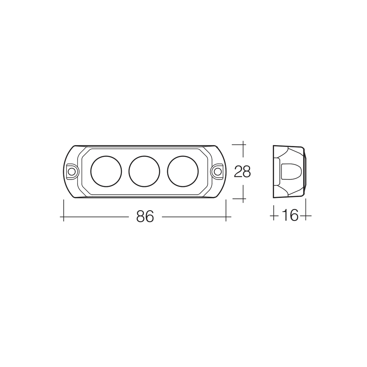 Warning Light, Narva, Low Profile High Powered 3 LEDs, 12/24v, Amber - Each