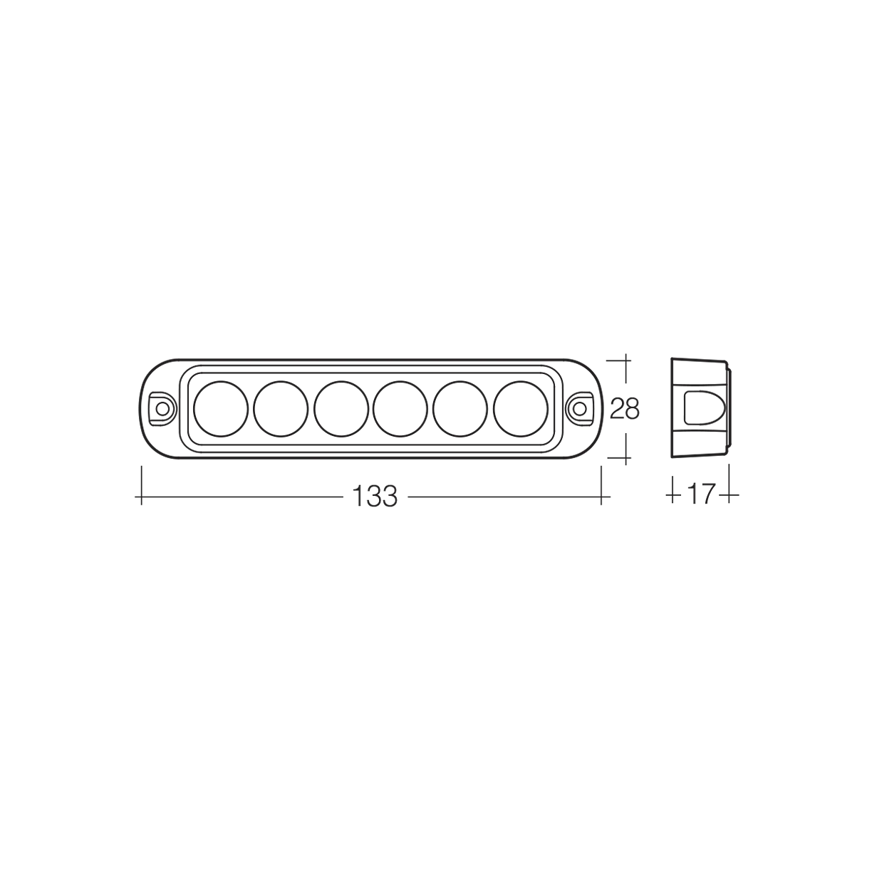 Warning Light, Narva, Low Profile High Powered 6 LEDs, 12/24v, Amber - Each