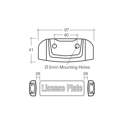 Licence Plate Lamp, Narva, LED, 10-30v, Model 8, Charcoal Black Housing, 2.5m of cable - Each