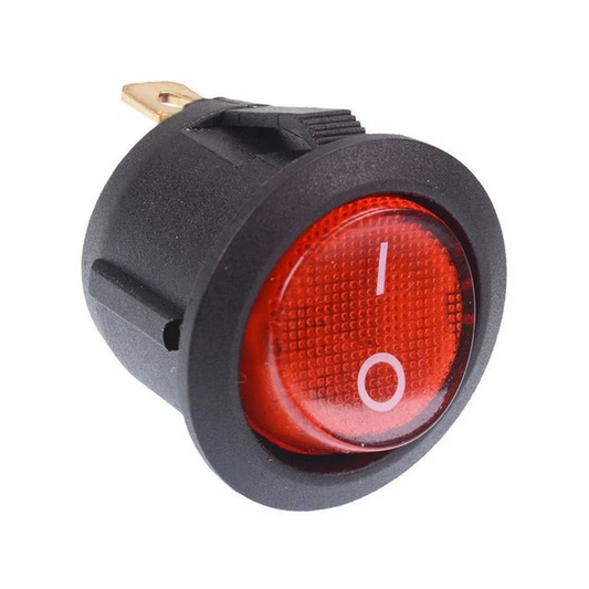Switch, Round Rocker, Off/On, Red LED, 20mm, 12/24v - Each