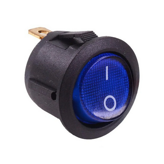 Switch, Round Rocker, Off/On, Blue LED, 20mm, 12/24v - Each