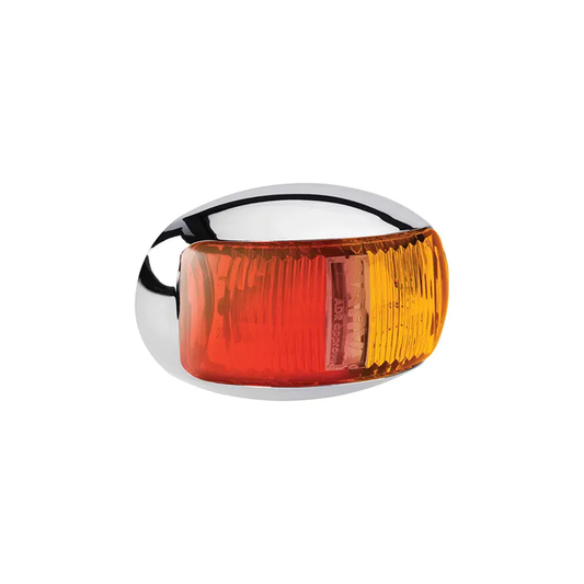 Side Marker Lamp, Narva, LED, 0.5m Cable, Deflector Base, Oval, 9-33v, Red/Amber, Chrome Base - Each