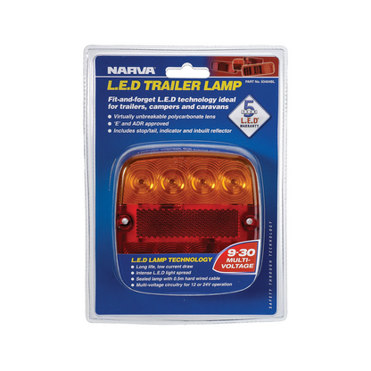 Rear Stop/Tail/Indicator Lamp, Narva, LED, 0.5m Cable, 9-30v, Red/Amber - Each