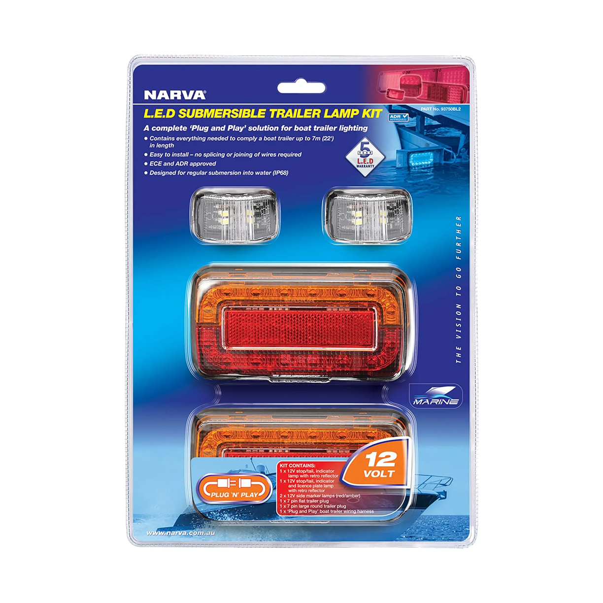 Trailer Light Kit, Narva, Model 37, LED, Submersible, Plug & Play, 12v, Red/Amber - Each
