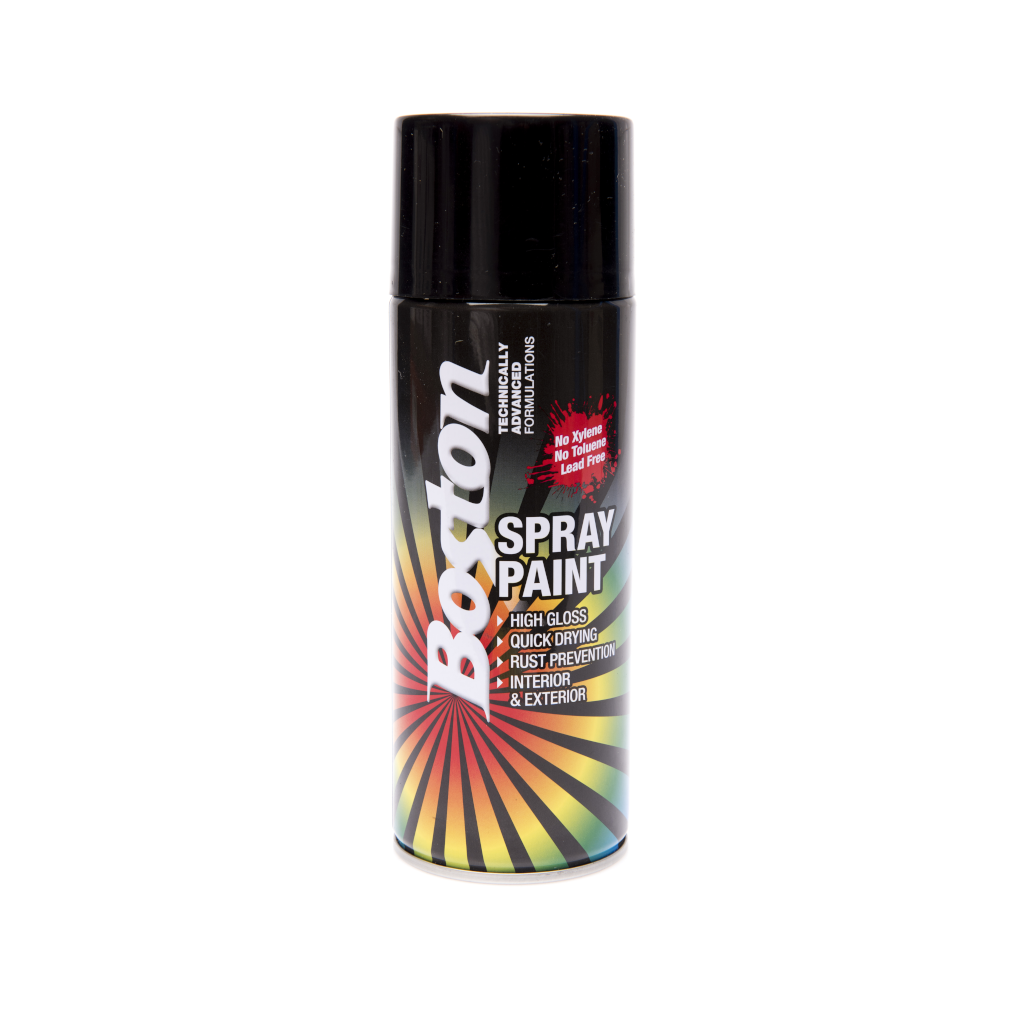 Paint, Boston, Aerosol Enamel, Quick Drying, Gloss Black, 250g - Each