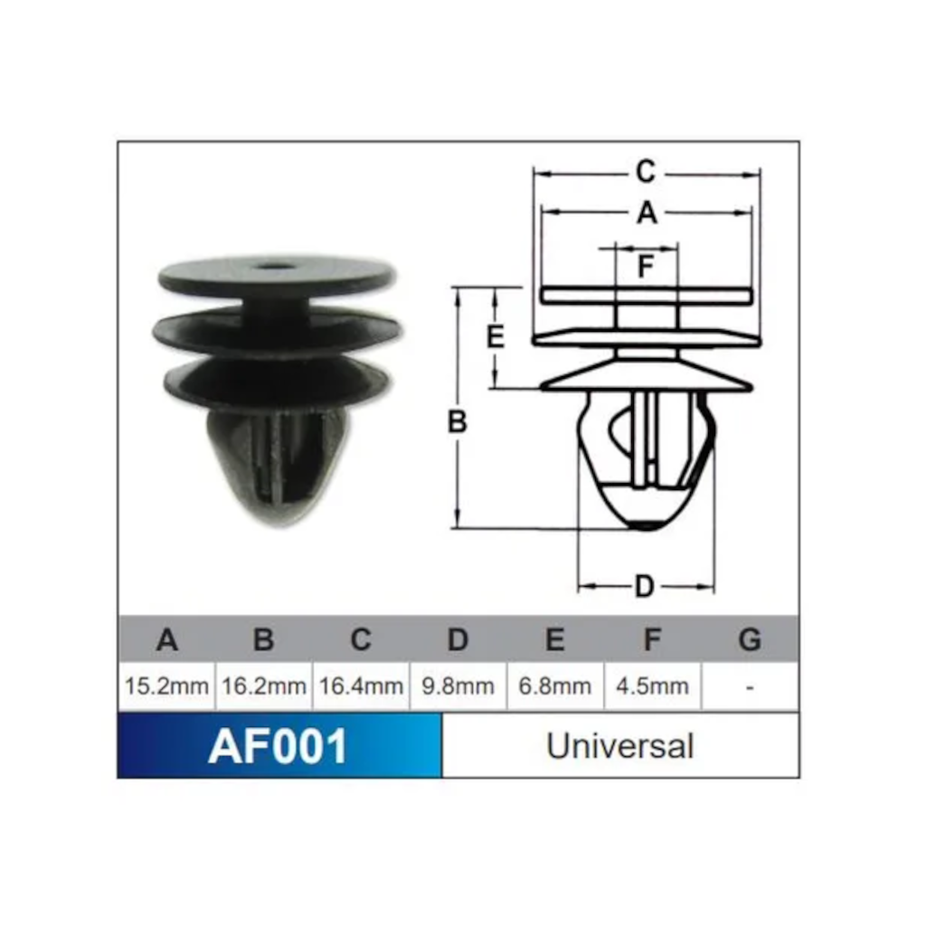 Trim Clip (Automotive Clip), Universal Style Clip, Black - 10 Pack