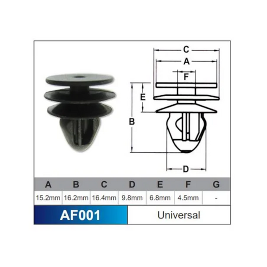 Trim Clip (Automotive Clip), Universal Style Clip, Black - 10 Pack