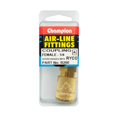 Airline Fitting, Ryco Style, Female Coupling, 1/4" - Each