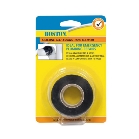 Silicone Self Fusing Tape, Boston, for Quick Plumbing and Pipe Repairs, Black, 25mm - 3m Roll