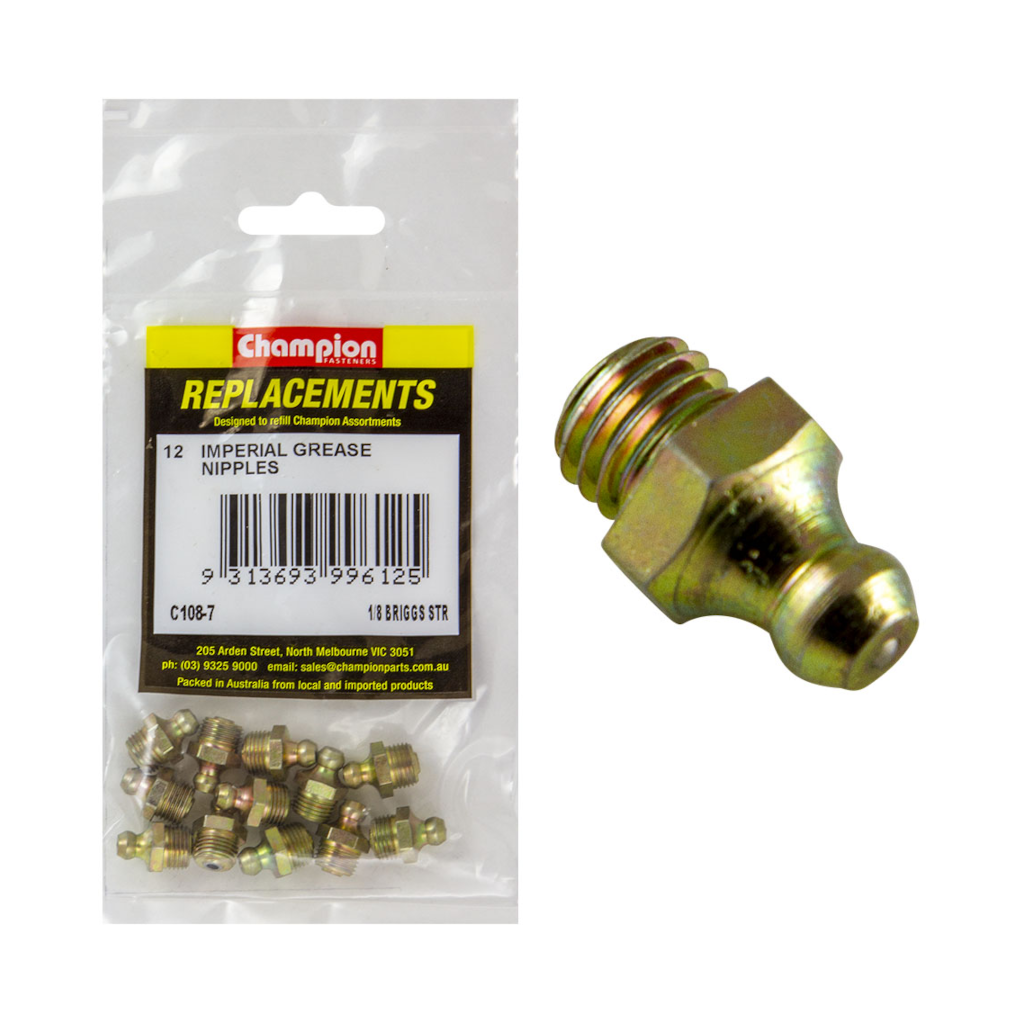 Grease Nipple, NPT Straight, 1/8" - 6 Pack