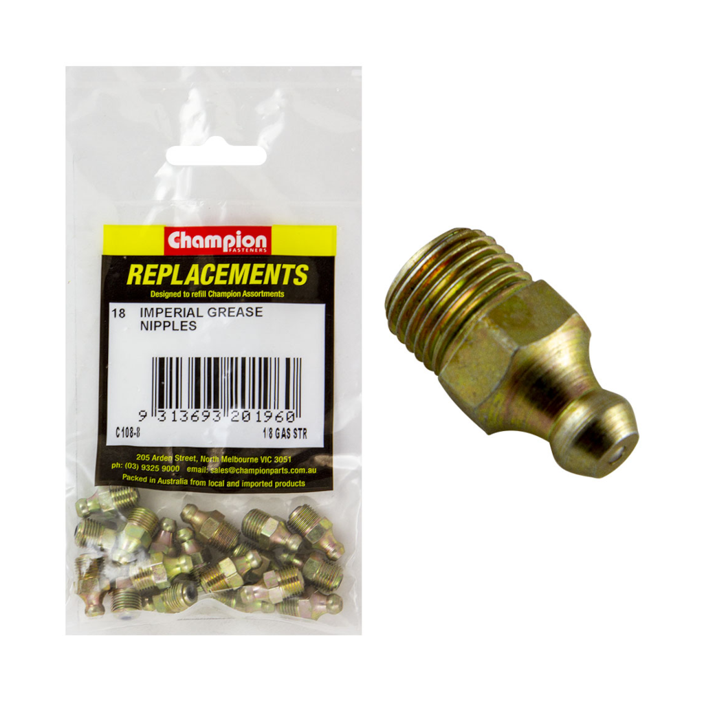 Grease Nipple, BSP Straight, 1/8" - 18 Pack